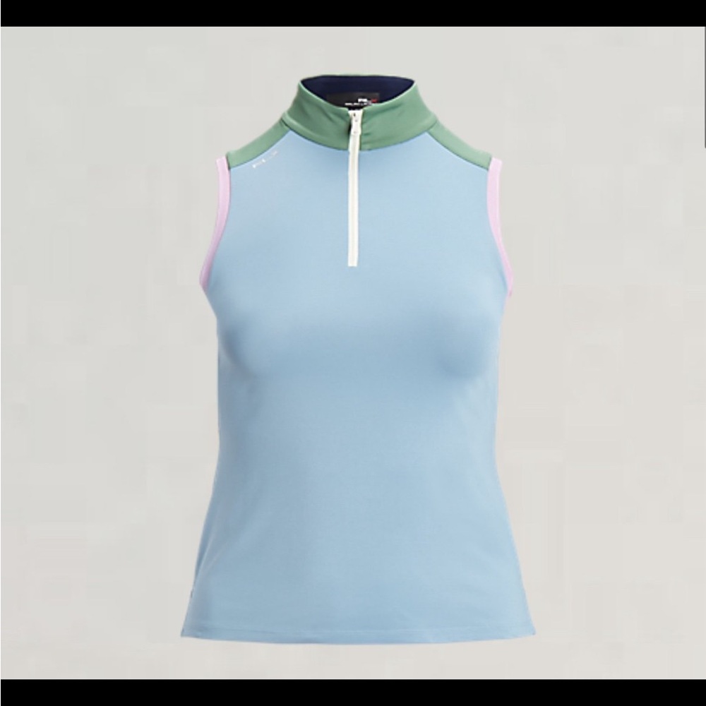 NWT RLX Ralph Lauren Tricolor Womens Sleeveless Golf Polo Size Large